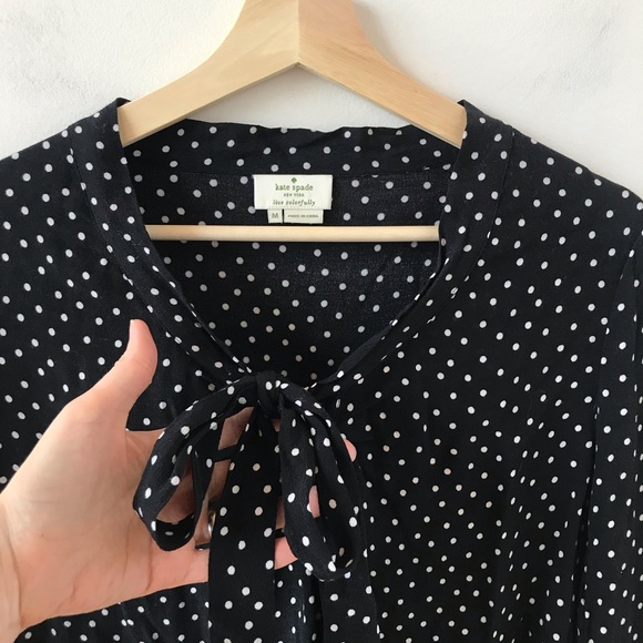 Kate Spade polka dot black and white tie front top - Picture 2 of 11